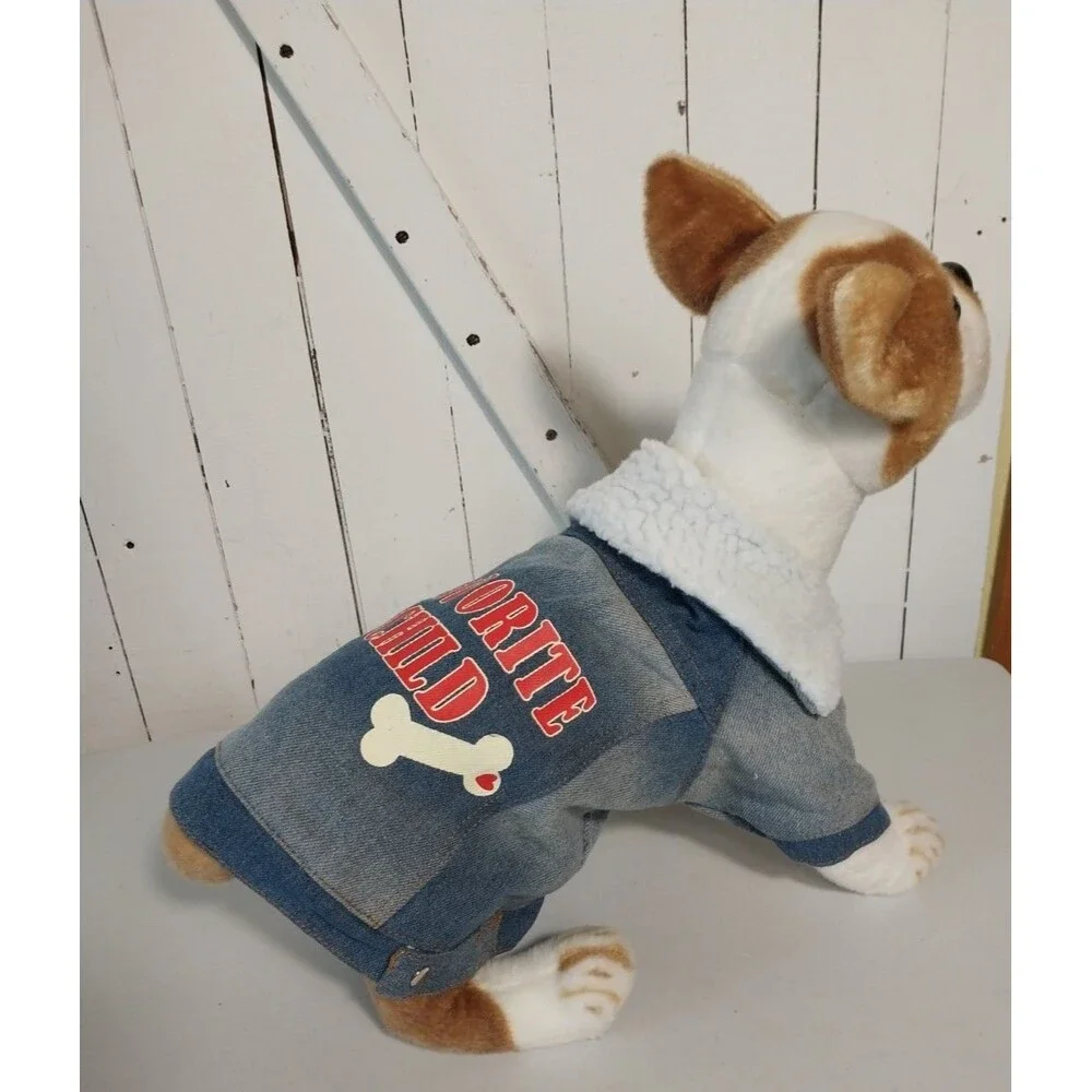 Favorite Child Washed Denim Retro Dog Pullover Jacket Size Small